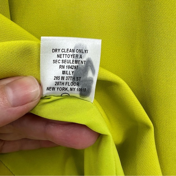 Milly Charlotte Italian Cady Asymmetrical Florescent Chartreuse Skirt Size 10 - Picture 10 of 10